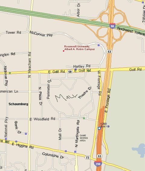 1996 Ford Taurus - This map displays major roads and landmarks in Schaumburg, Illinois, including highways and a shopping mall.