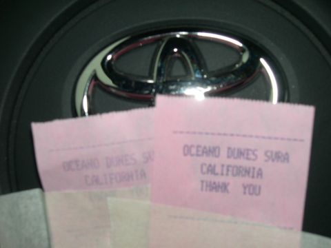 2007 Toyota FJ Cruiser - AKA Pismo Beach Ca. Just a shot of the park entry window tickets.