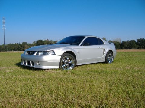 1999 Ford Mustang - A silver Ford Mustang coupe is parked in a grassy field with a cell tower in the background.
