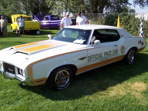 1973 Ford Mustang - This Oldsmobile Cutlass Supreme served as the pace car for the 1972 Indianapolis 500, with other vehicles visible in the background.