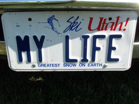 1973 Ford Mustang - This Utah license plate features the slogan 'Greatest Snow on Earth' and a graphic of a skier.
