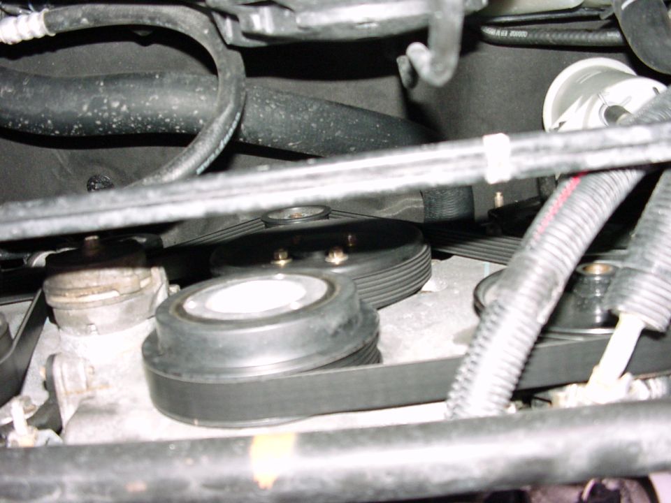 ASP underdrive pulleys installed (close-up).