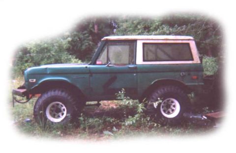 1973 Ford Bronco - This SUV is parked outdoors amidst dense foliage, showing its side profile.