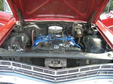 1967 Ford Galaxie - Engine bay of a 1967 Ford Galaxie, showing the V8 engine and front grille.