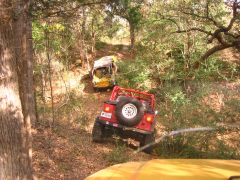 2001 Jeep Wrangler - Two Jeeps navigate a steep, wooded trail during an off-road excursion.