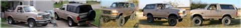 1996 Ford Bronco - Wide, short forum-signature banner made of five small photos of a tan full-size Ford Bronco, progressing from stock ride height to a lifted…