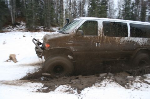 2003 Jeep TJ - Van stuck in mud and snow during off-road excursion.