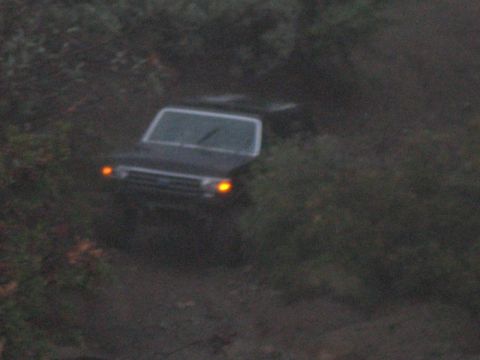 1995 Ford Bronco - 1995 Ford Bronco navigating an off-road trail in a wooded area.