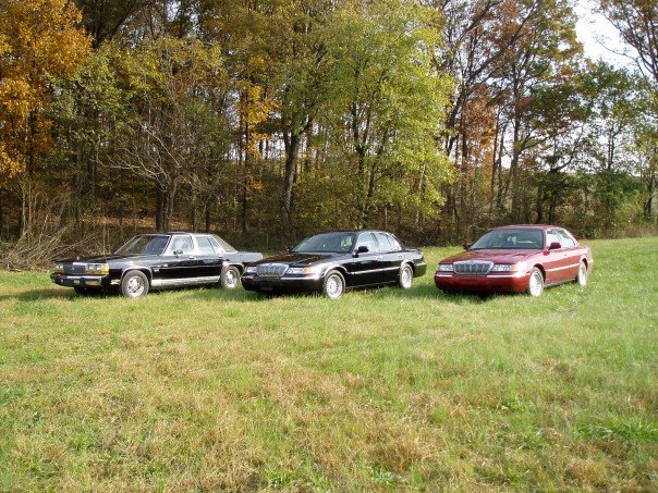 Three 2001 Mercury Grand Marquis sedans parked in a field