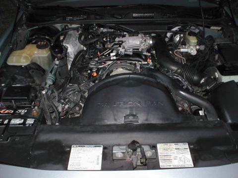 1997 Ford Crown Victoria - Engine bay of a 1997 Ford Crown Victoria, showing the V8 engine and associated components.