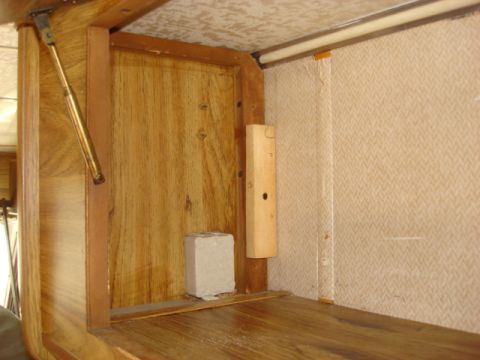 1983 Ford Bronco - here is the same space without the false wall in place. there is an outlet on the front of the cabinet so there was a spacer in place as we…