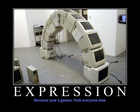 1973 Ford Ranchero - An artistic arrangement of old computer monitors forms an archway, with text below reading 'EXPRESSION'.