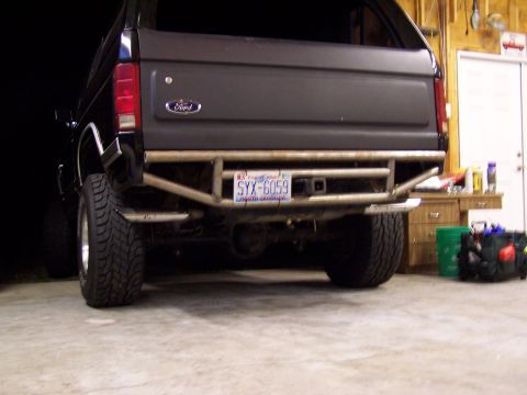 1983 Ford Bronco - Rear view of a 1983 Ford Bronco showing its custom bumper and hitch.