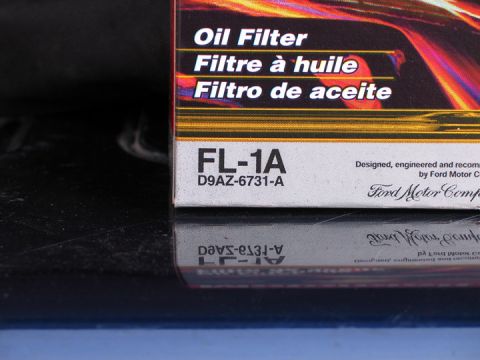 1994 Ford Bronco - Oil filter box labeled FL-1A and D9AZ-6731-A, designed and recommended by Ford Motor Company.