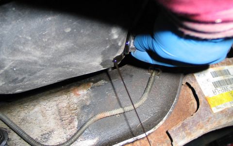 1994 Ford Bronco - A gloved hand checks the oil level on a 1994 Ford Bronco, indicating routine maintenance.