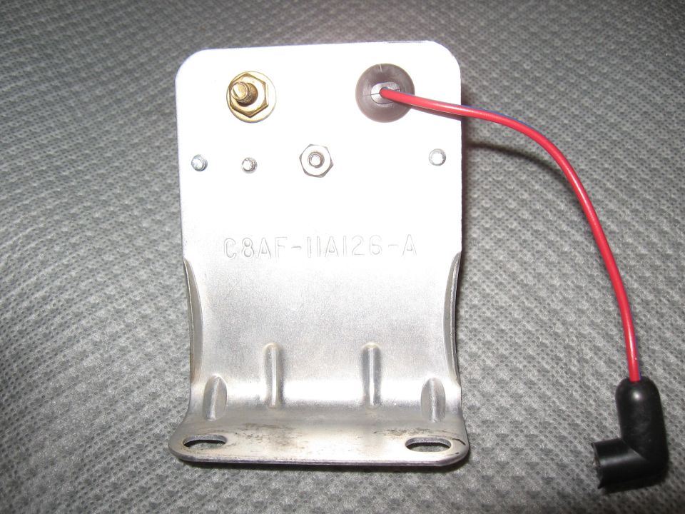 1968 Ford starter solenoid with part number C8AF-11A126-A and a red wire