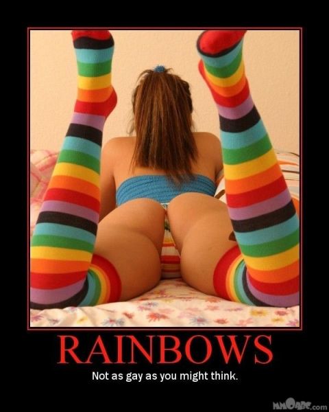1990 Ford Bronco - A humorous demotivational poster with the word RAINBOWS and a suggestive image.
