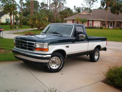 1995 Ford F-150 - This two-tone Ford F-150 pickup truck appears to be from the mid-1990s, matching the registry's claim.