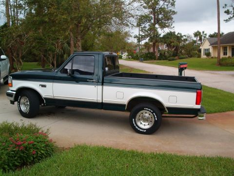 1995 Ford F-150 - Side view of a 1995 Ford F-150 pickup truck with two-tone paint.