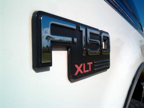 1995 Ford F-150 - The F-150 XLT badge is clearly visible on the side of the white truck.