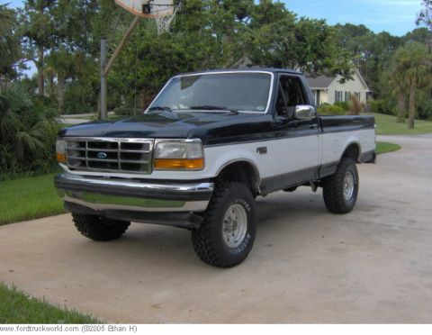 1995 Ford F-150 - This 1995 Ford F-150 pickup truck is shown from a three-quarter front angle.