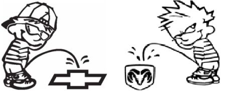 1979 Ford Bronco - This image shows stickers depicting characters peeing on Chevrolet and Dodge logos, with a Supermotors watermark.