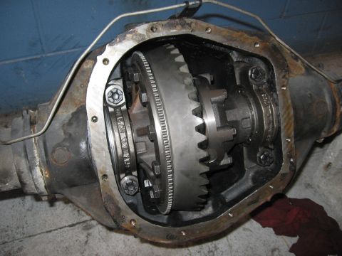 1995 Ford F-150 - Close-up view of an open differential housing with visible gears and internal components.