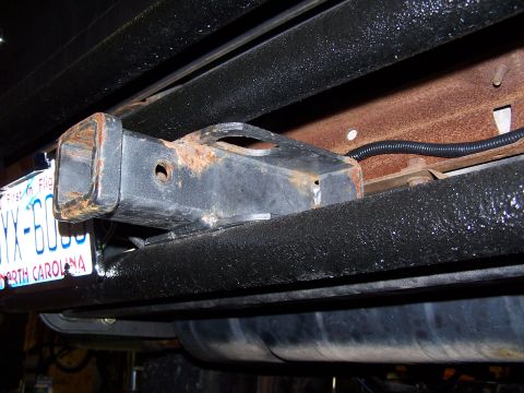 1983 Ford Bronco - hitch turned upside down for more ground clearance. who knows if this is any weaker running the hitch like this?