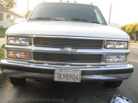 1994 Chevrolet Silverado 3500 - Front view of a 1994 Chevrolet Silverado 3500 pickup truck, its distinctive grille and amber front turn signals.