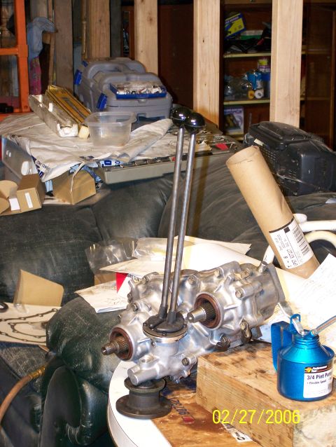 1988 Suzuki Samurai - Transfer case with dual shifters, possibly for a 4x4 vehicle. Photo dated 02/27/2008.