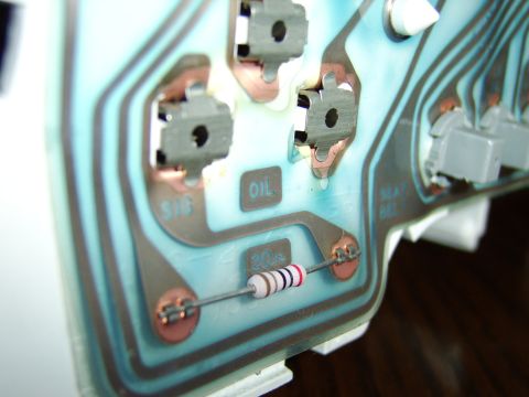 1996 Mercury Grand Marquis - The Mustang cluster uses the external resistor. If I had the functional oil pressure switch, I would've jumped this resistor to make the ga…