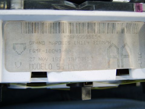 1996 Mercury Grand Marquis - View of the stock cluster label.