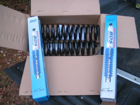 1989 Ford Bronco - New BDS shock absorbers and coil springs are unboxed, ready for installation.