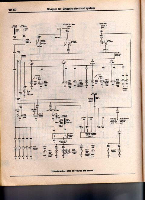 1986 Ford Bronco - Diagram details chassis wiring for 1987-91 Ford F-Series and Bronco models.