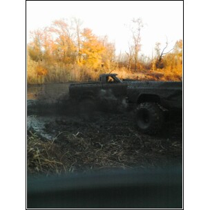 1995 Dodge 1500 - Pickup truck is stuck in a muddy area with vegetation around it.