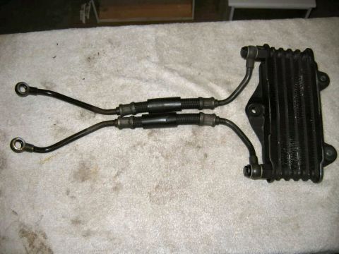 1985 Ford LTD Crown Victoria - Oil cooler and hoses assembly, likely for a motorcycle or performance car.