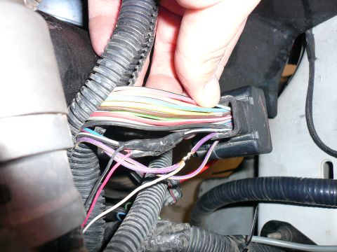 1996 Ford Probe - Close-up of a vehicle's electrical wiring harness with a hand manipulating the connector.
