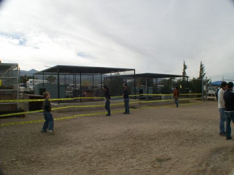 2007 Toyota FJ Cruiser - An outdoor scene depicts several people near fenced enclosures, with a cloudy sky overhead.