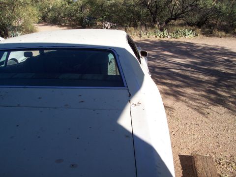 1972 Ford Ranchero - Side view of a dusty 1972 Ford Ranchero parked outdoors.