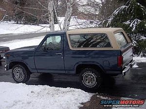 1986 Ford Bronco - A blue 1986 Ford Bronco is parked outside during a snowy day.