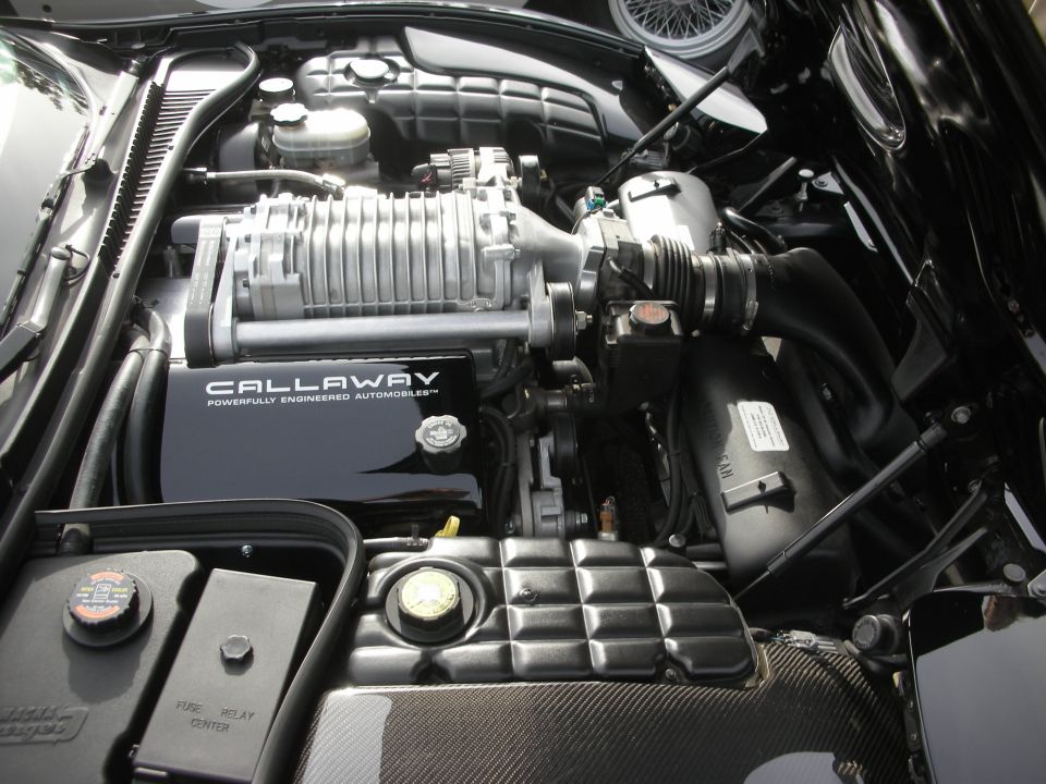 Engine bay of a Corvette with Callaway supercharger