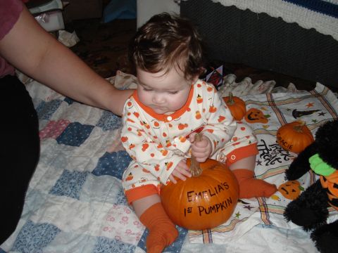 2000 Ford Crown Victoria - Baby Emelia celebrates her first pumpkin with Halloween decorations.