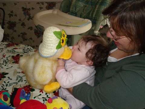 2000 Ford Crown Victoria - A baby shares a sweet moment with a stuffed duck toy, both adorned with a charming straw hat.