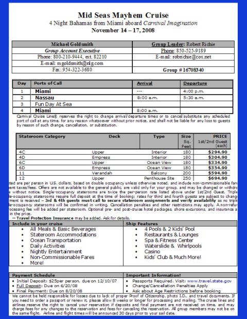 1997 Ford Probe - This document details a 4-night Bahamas cruise from Miami aboard the Carnival Imagination in November 2008.