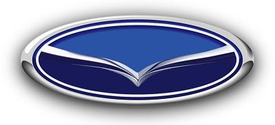 1994 Ford Probe - A close-up of a blue and silver oval car emblem is shown against a white background.