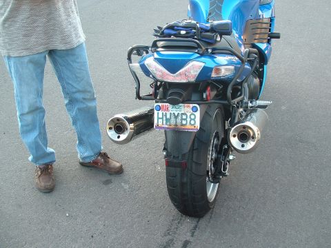 2007 Kawasaki Ninja - Motorcycle rear view with dual exhaust and a license plate from Arizona.