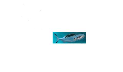 1972 Ford Ranchero - A cartoon shark with a car's front end, including headlights and grille, swims in blue water.