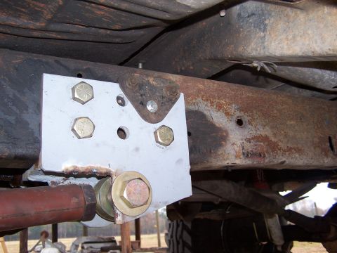 1979 Ford Bronco - Rear radius arm mount. 5 5/8 grade 8 bolts. 1.25 x 1 hiem joint radius arm extended 12 inches. 3/8" plate to make the bracket