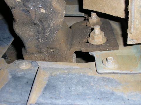 1994 Ford Bronco - Close-up view of a tow hook mount and its hardware.