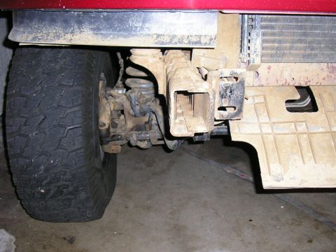 1994 Ford Bronco - Front bumer off showing where I will attach hooks to the frame.
